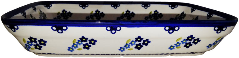 Boleslawiec Polish Pottery UNIKAT Small Lasagna Rectangular Baker "Forget Me Not"