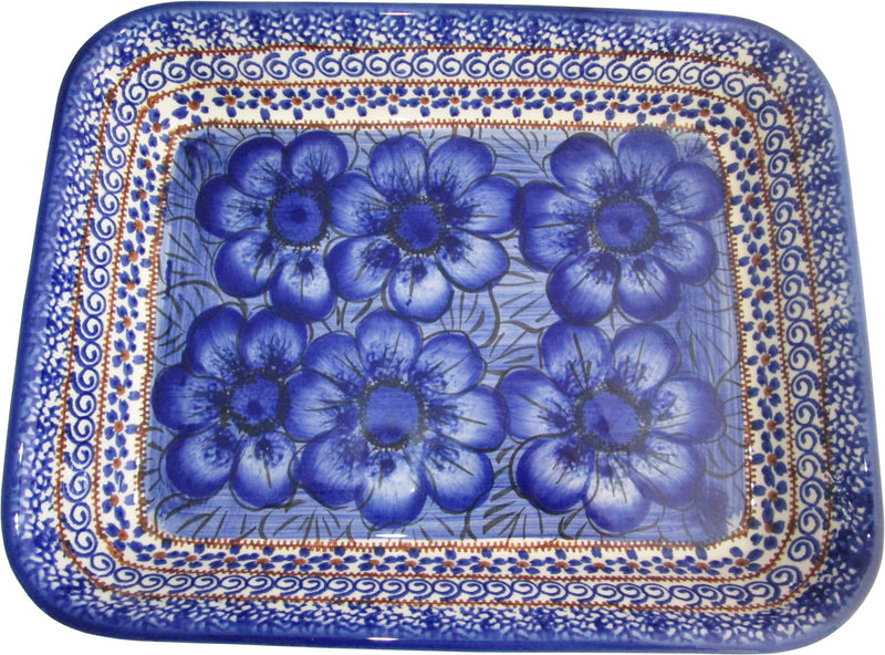 Boleslawiec Polish Pottery UNIKAT Medium Rectangular Lasagna Baker "Blue Garden"