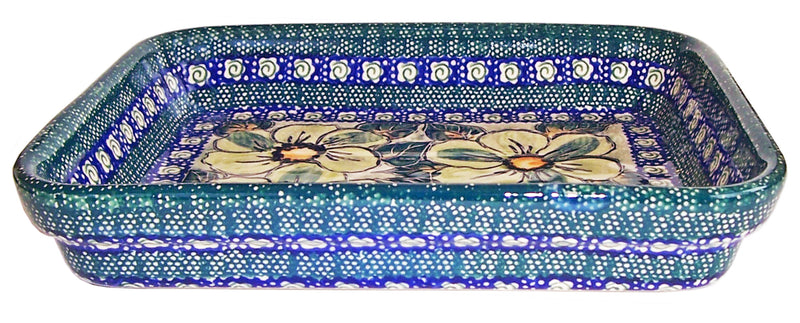 Boleslawiec Polish Pottery UNIKAT Medium Rectangular Lasagna Baker "Green Garden"
