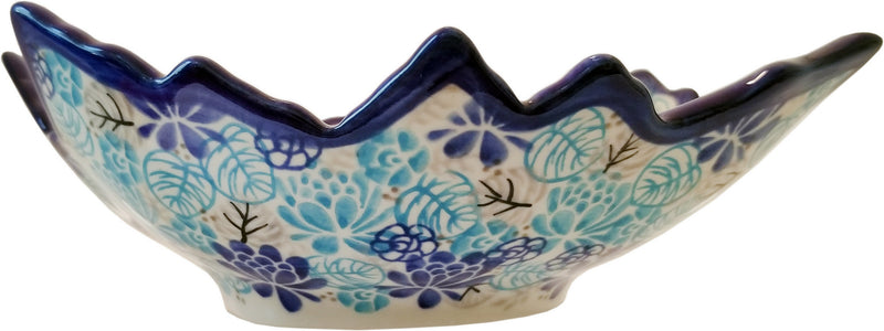 Boleslawiec Polish Pottery UNIKAT Serving Bowl in leaf shape "Lotus Symphony"