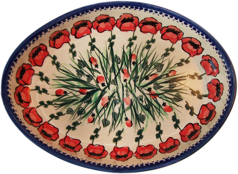Boleslawiec Polish Pottery UNIKAT Large Oval Baker "Poppy Field"