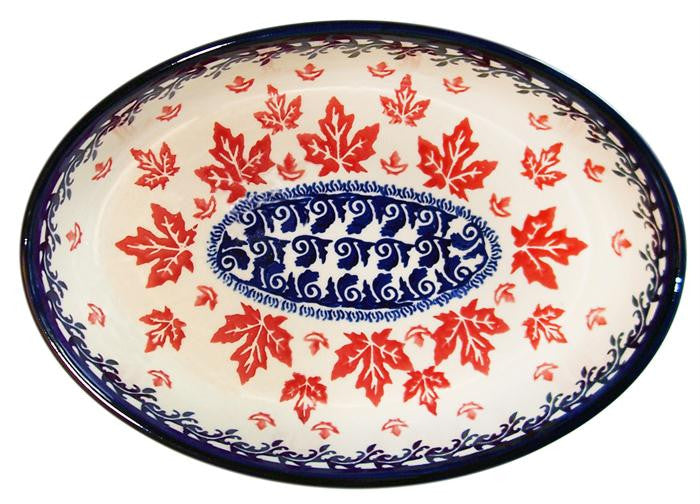 Boleslawiec Polish Pottery UNIKAT Large Oval Baker "Maple Leaf"