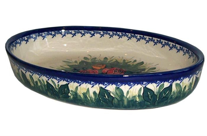 Boleslawiec Polish Pottery UNIKAT Large Oval Baker "Rose Garden"