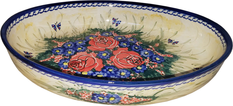 Boleslawiec Polish Pottery UNIKAT Large Oval Baker "Wild Roses"