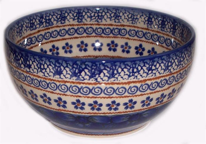 Boleslawiec Polish Pottery UNIKAT Pasta or Soup Serving Bowl "Blue Garden"
