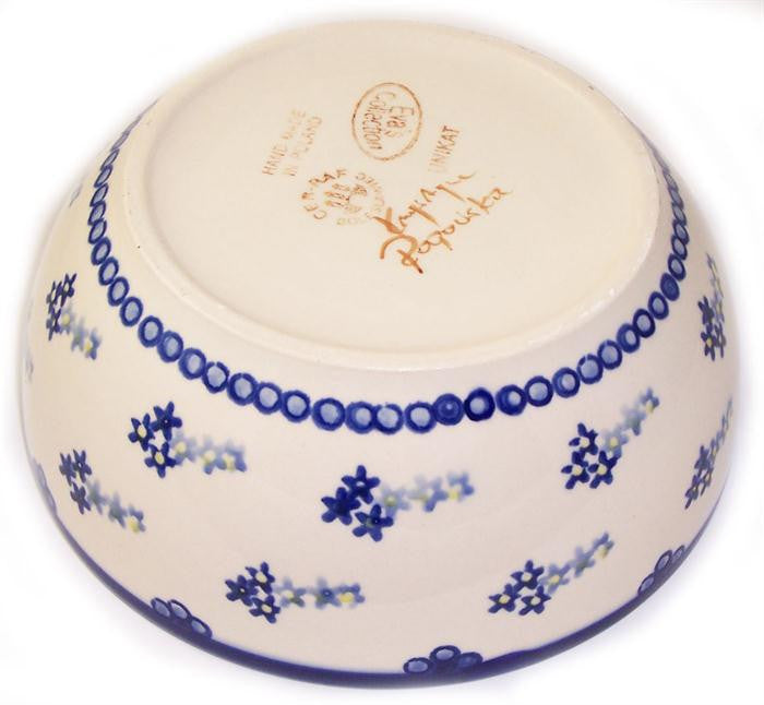 Boleslawiec Polish Pottery UNIKAT Pasta or Soup Serving Bowl "Forget Me Not"