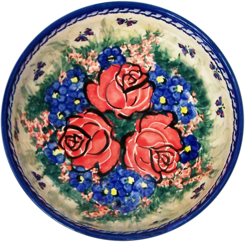 Boleslawiec Polish Pottery UNIKAT Pasta, Soup, Serving or Mixing Bowl "Wild Roses"