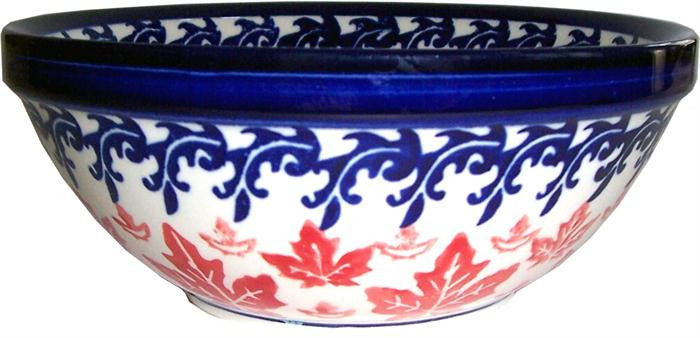 Boleslawiec Polish Pottery UNIKAT Pasta or Soup Serving Bowl "Maple Leaf"
