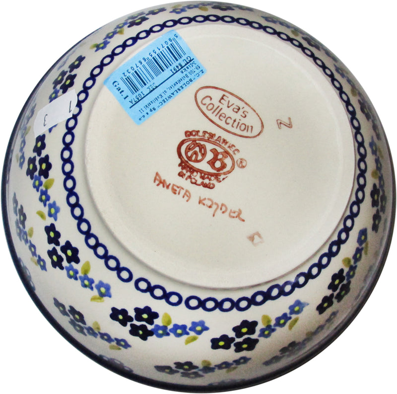 Boleslawiec Polish Pottery UNIKAT Pasta, Soup or Serving Bowl "Forget Me Not"