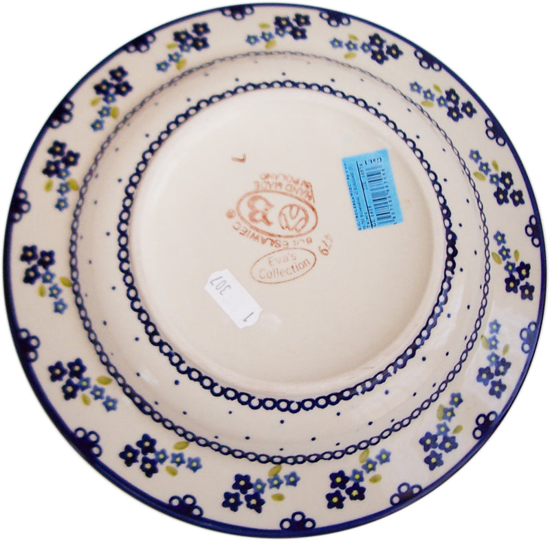 Boleslawiec Polish Pottery UNIKAT Soup or Pasta Plate "Forget Me Not"