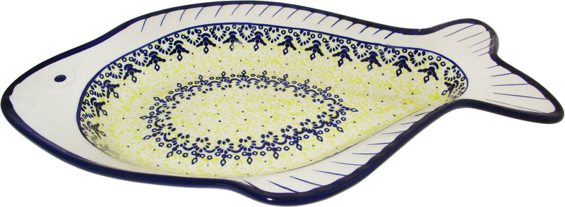 Boleslawiec Polish Pottery UNIKAT Fish Shaped Serving Plate "Lace"