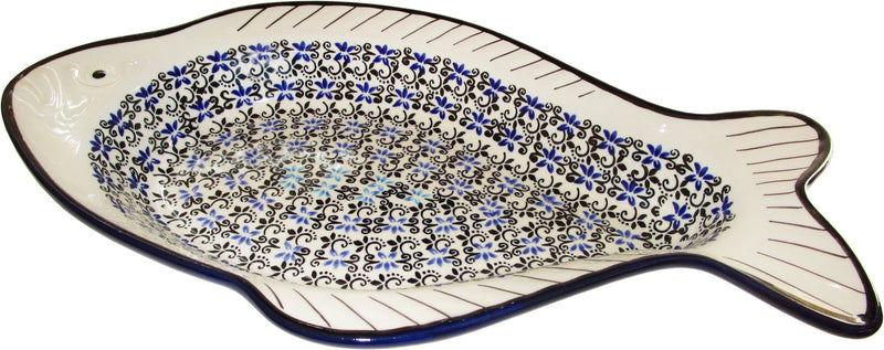 Boleslawiec Polish Pottery UNIKAT Fish Shaped Serving Platter "Martina"