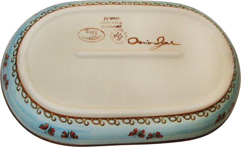 Boleslawiec Polish Pottery UNIKAT Serving Platter 9.25" long "Blue Sky Meadow"