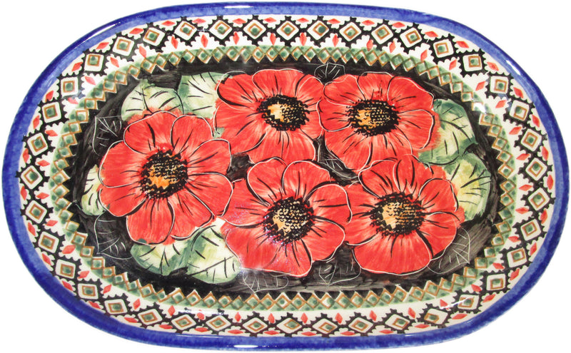 Boleslawiec Polish Pottery UNIKAT 11" long Serving Platter "Red Garden"