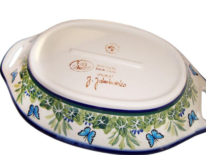 Boleslawiec Polish Pottery UNIKAT Serving or Baking Dish with Handles "Serenity"