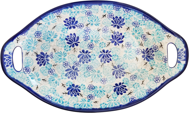 Boleslawiec Polish Pottery UNIKAT Serving or Baking Dish with Handles "Lotus Symphony""