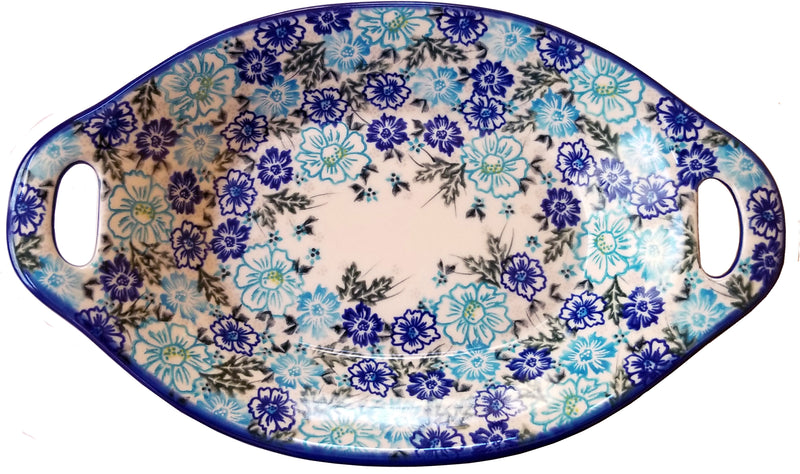 Boleslawiec Polish Pottery UNIKAT Serving or Baking Dish with Handles "April"
