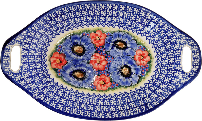 Boleslawiec Polish Pottery UNIKAT Serving or Baking Dish with Handles "Isabelle"