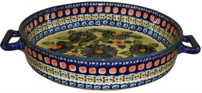 Boleslawiec Polish Pottery UNIKAT Round Baker with Handles "Patricia"