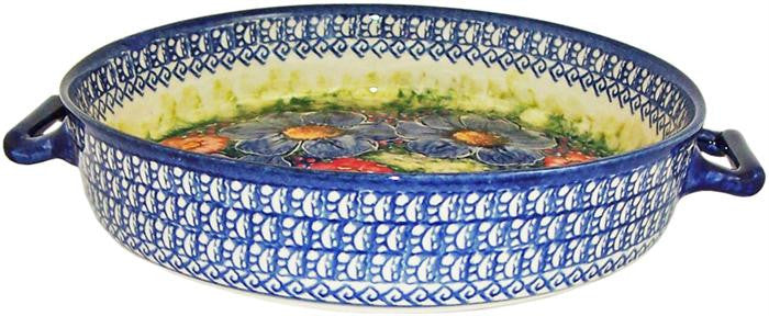 Boleslawiec Polish Pottery UNIKAT Round Baker with Handles "Isabelle"