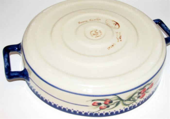 Boleslawiec Polish Pottery UNIKAT Round Baker with Handles "Poppy Field"
