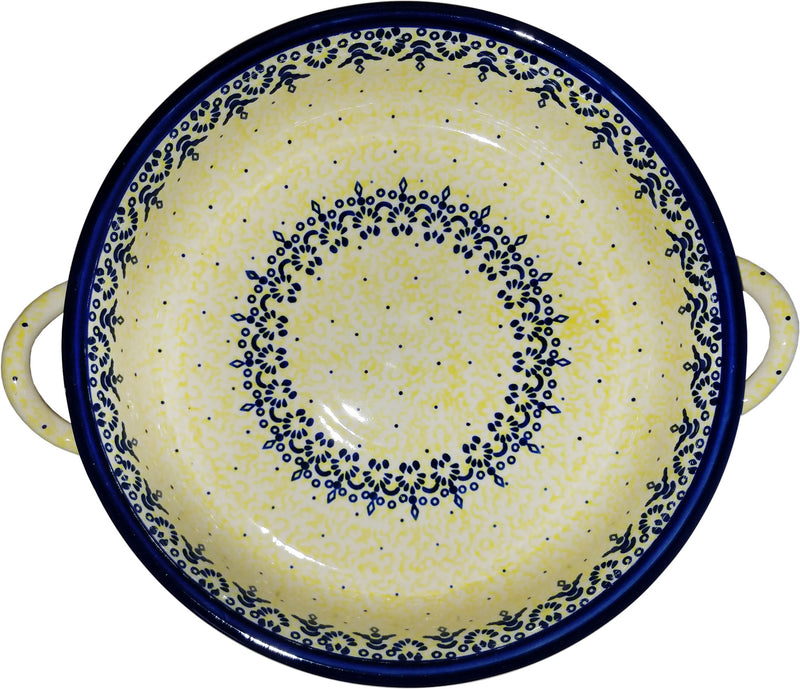 Boleslawiec Polish Pottery UNIKAT Large Round Baker with Handles "Lace"