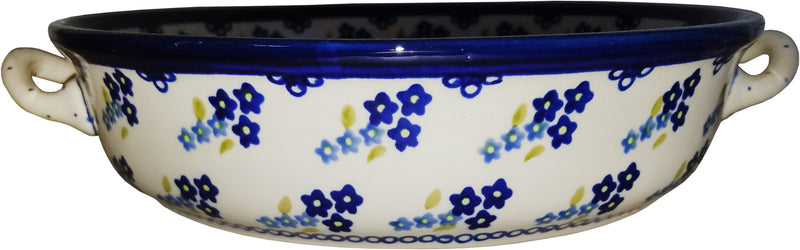 Boleslawiec Polish Pottery UNIKAT Large Round Baker with Handles "Forget Me Not"