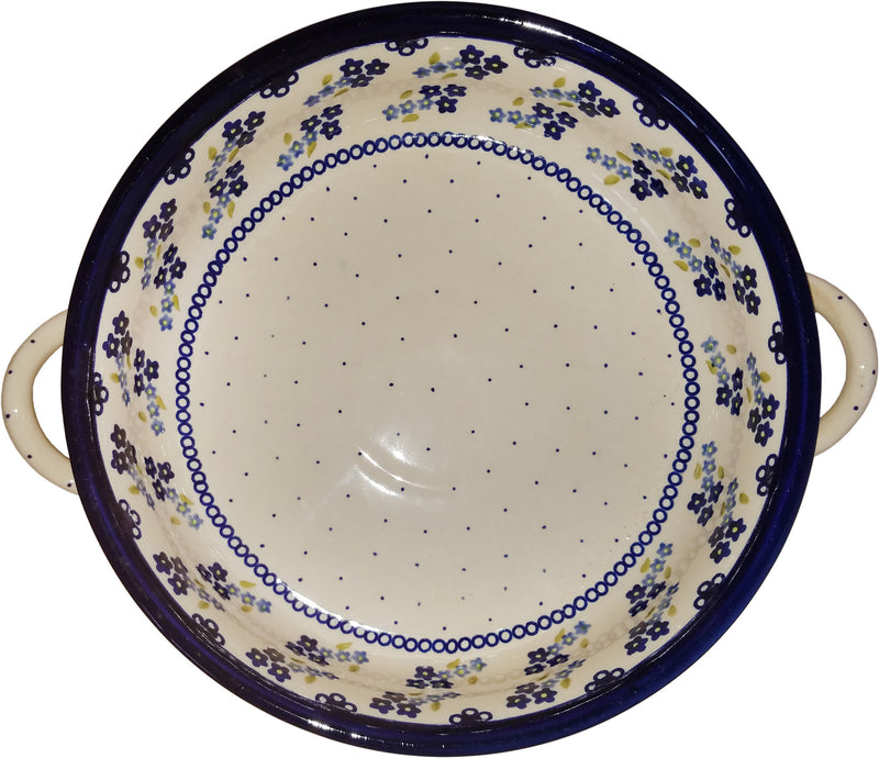 Boleslawiec Polish Pottery UNIKAT Large Round Baker with Handles "Forget Me Not"