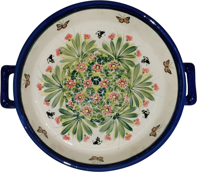 Boleslawiec Polish Pottery UNIKAT Round Baker with Handles "Spring"
