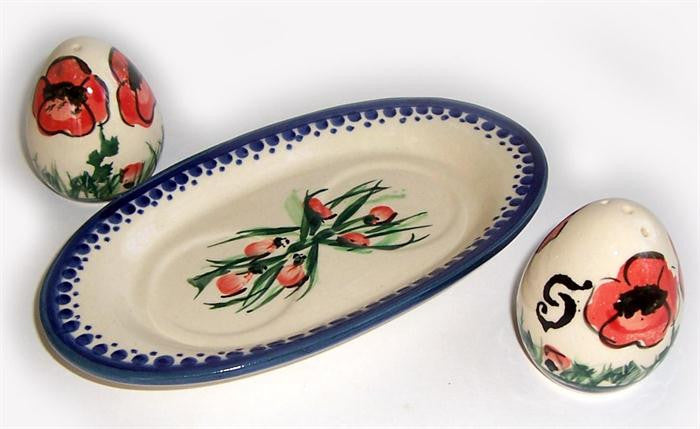 Boleslawiec Polish Pottery UNIKAT Salt and Pepper Set "Poppy Field"