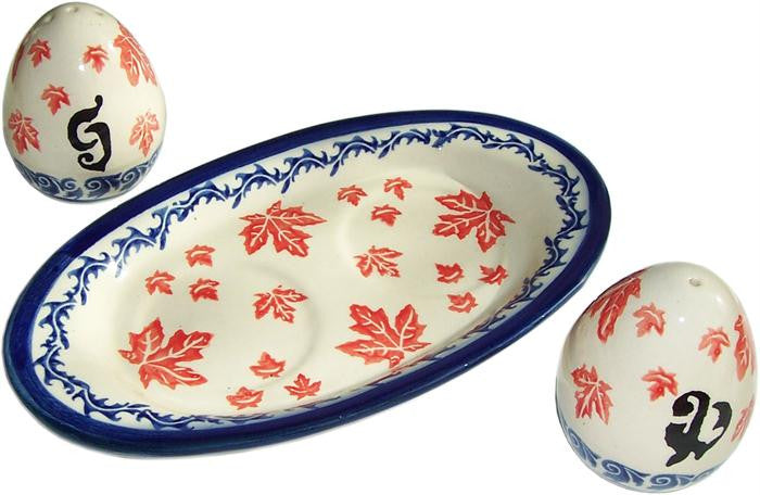Boleslawiec Polish Pottery UNIKAT Salt and Pepper Set "Maple Leaf"