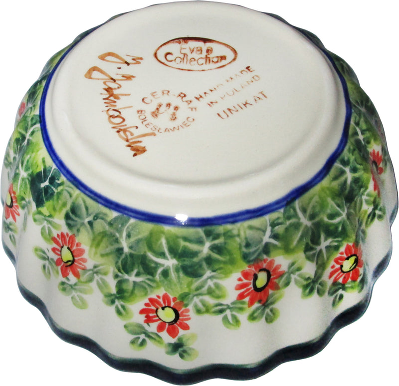 Boleslawiec Polish Pottery UNIKAT Medium Scalloped Bowl "Spring"