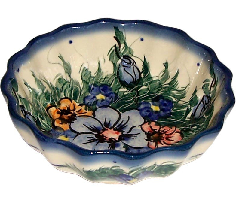 Boleslawiec Polish Pottery UNIKAT Ice Cream Scalloped Bowl "Wild Field"