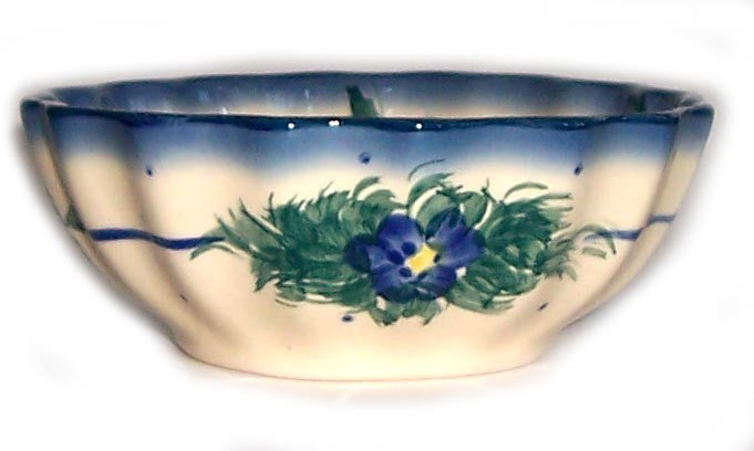 Boleslawiec Polish Pottery UNIKAT Ice Cream Scalloped Bowl "Wild Field"