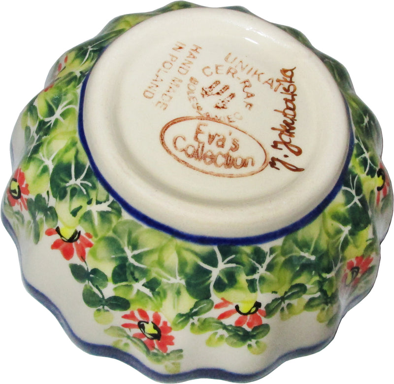 Boleslawiec Polish Pottery UNIKAT Ice Cream Scalloped Bowl "Spring"