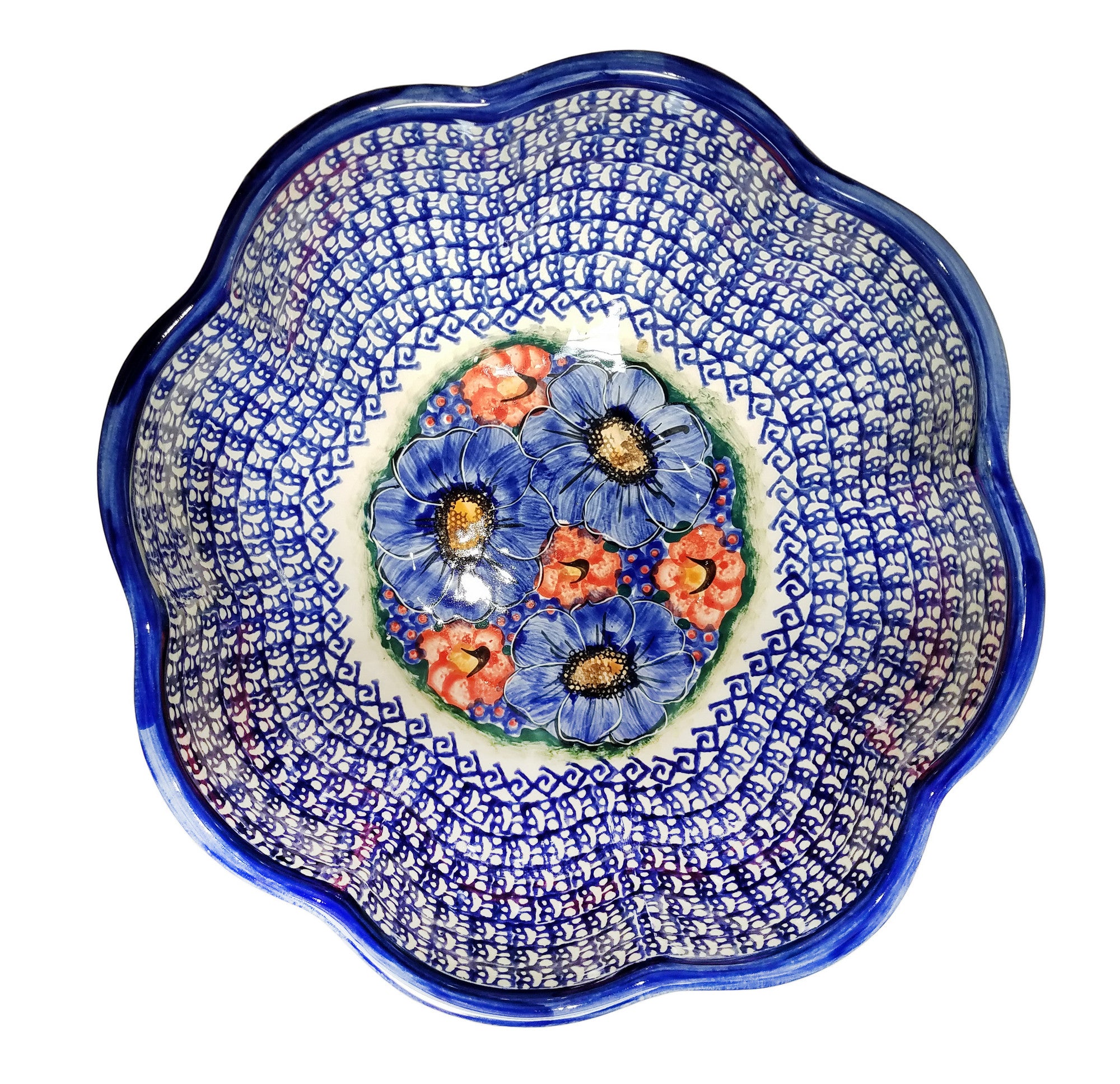 Boleslawiec Polish Pottery UNIKAT XLarge Scalloped Bowl "Isabelle
