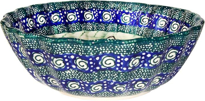 Boleslawiec Polish Pottery UNIKAT Medium Scalloped Bowl "Green Garden"