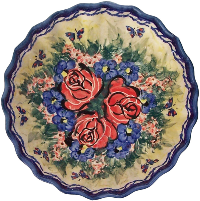 Boleslawiec Polish Pottery UNIKAT Medium Scalloped Bowl "Wild Roses"