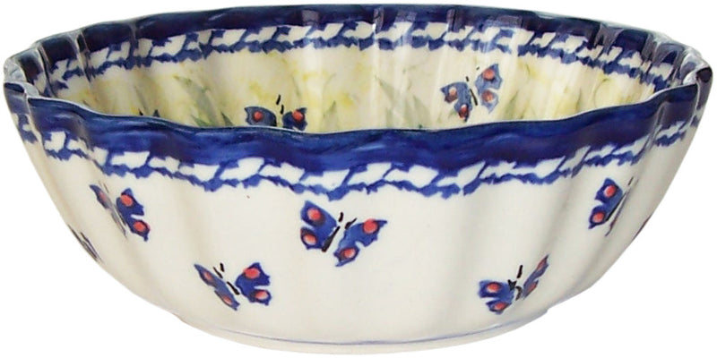 Boleslawiec Polish Pottery UNIKAT Ice Cream Scalloped Bowl "Wild Roses"