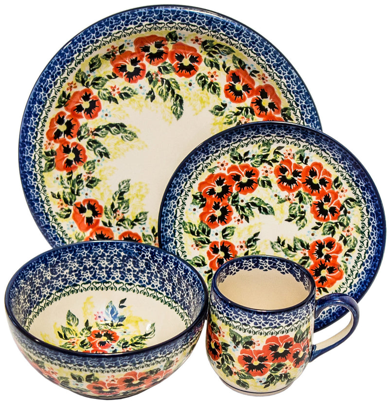Boleslawiec Polish Pottery UNIKAT Dinnerware 4 Pcs Place Setting "Summer Day"