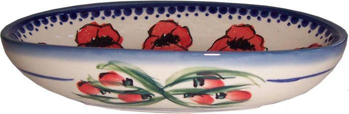 Boleslawiec Polish Pottery UNIKAT Small Oval Baking Dish "Poppy Field"