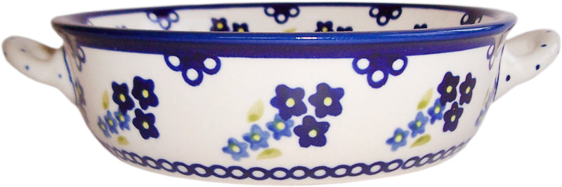 Boleslawiec Polish Pottery UNIKAT Round Baker with Handles "Forget Me Not"