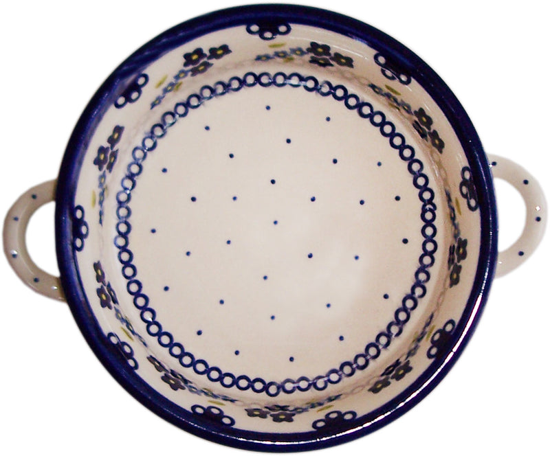 Boleslawiec Polish Pottery UNIKAT Round Baker with Handles "Forget Me Not"