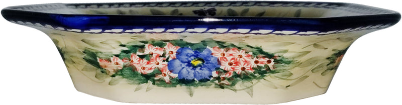 Boleslawiec Polish Pottery Unikat Square Serving Bowl "Wild Roses"