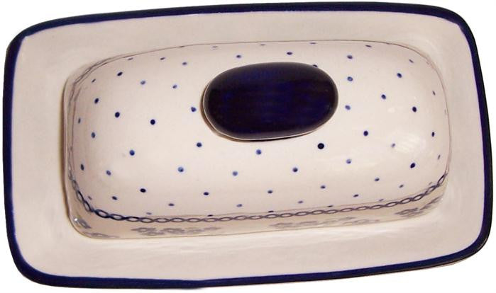 Boleslawiec Polish Pottery UNIKAT American Style Butter Dish "Forget Me Not"