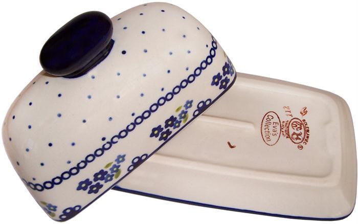 Boleslawiec Polish Pottery UNIKAT American Style Butter Dish "Forget Me Not"