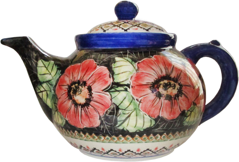 Boleslawiec Stoneware Polish Pottery UNIKAT Teapot Coffee Pot "Red Garden"