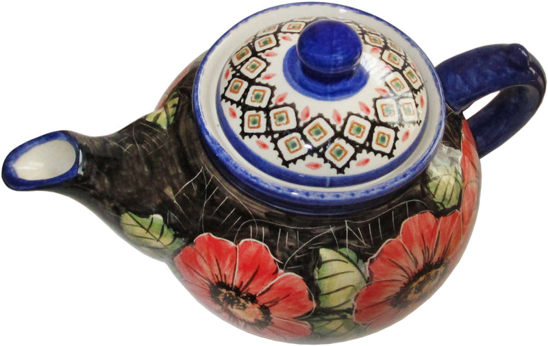 Boleslawiec Stoneware Polish Pottery UNIKAT Teapot Coffee Pot "Red Garden"