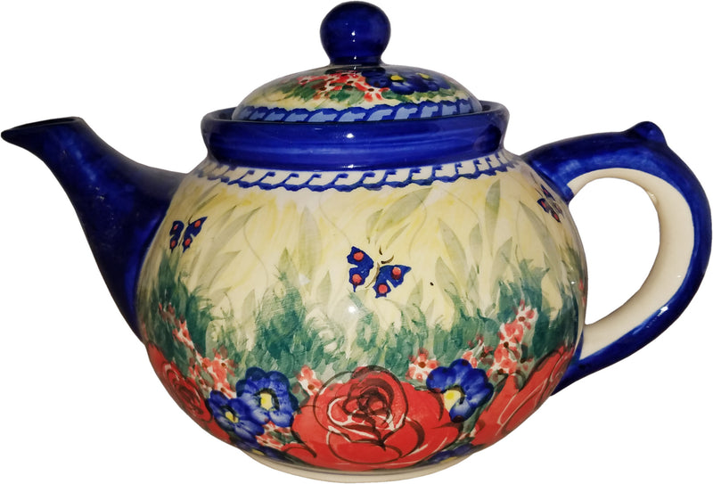 Boleslawiec Stoneware Polish Pottery UNIKAT Teapot Coffee Pot "Wild Roses"