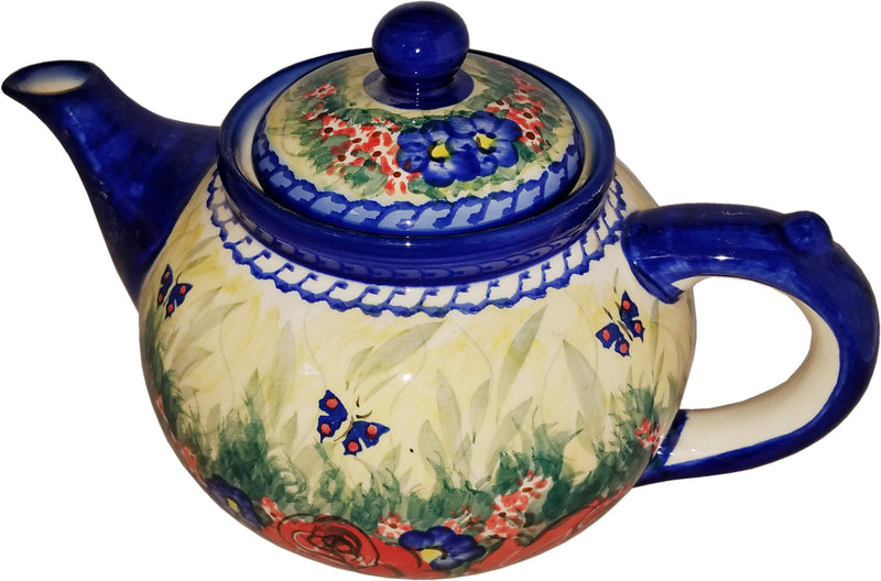 Boleslawiec Stoneware Polish Pottery UNIKAT Teapot Coffee Pot "Wild Roses"